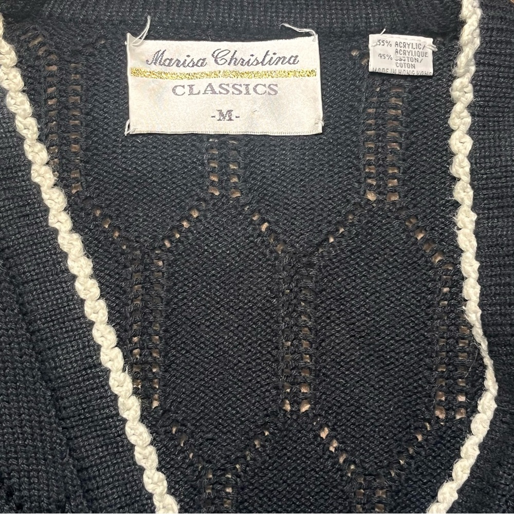 Marisa‎ Christina Floral Embroidered Knit Cardigan Black Cottagecore Vintage M - Picture 4 of 12